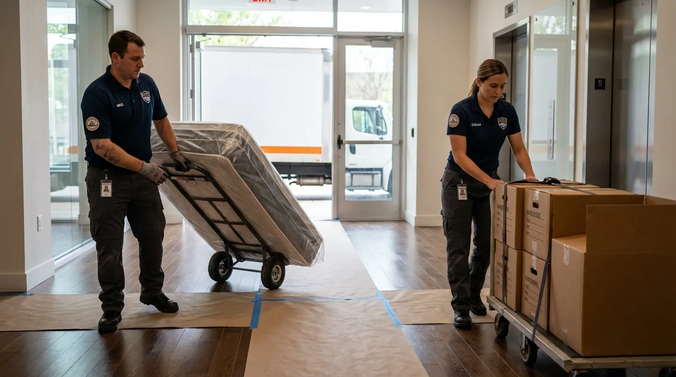 Professional apartment movers loading elevator in Dutch Harbor, AK